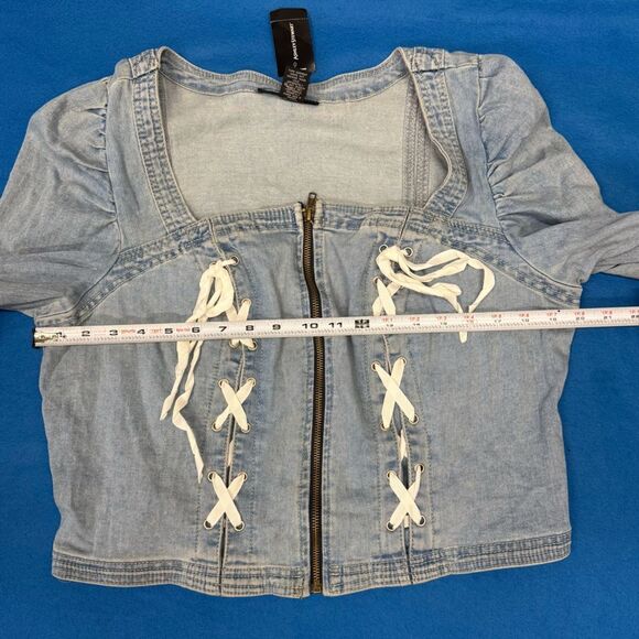 Ashley Stewart Light Blue Denim Jean set Lace up top size 14/16 jeans size 14 - Picture 9 of 14